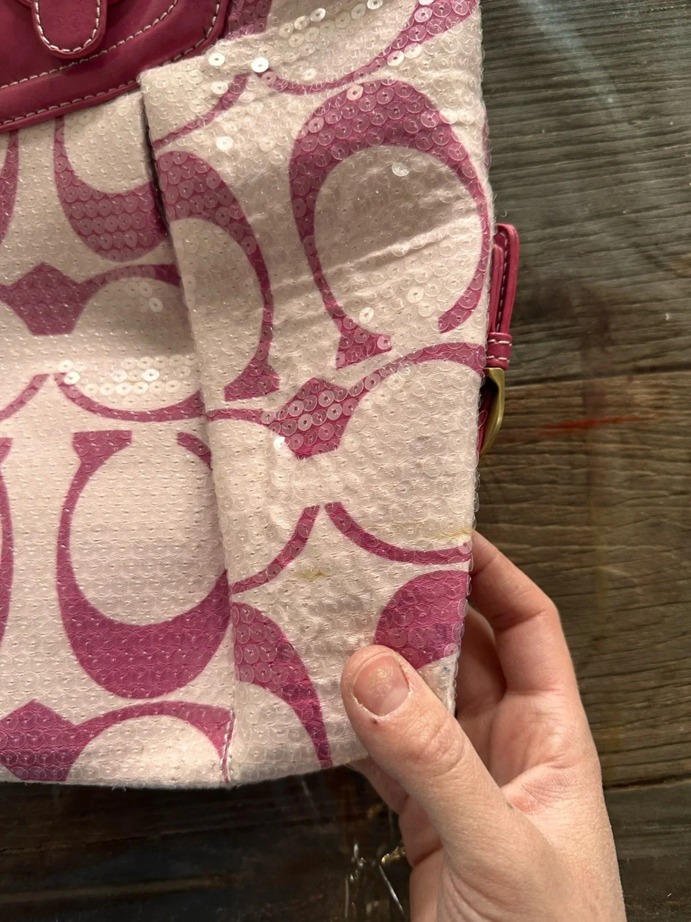 Coach Pink sequins Signature Tote with Gold-Tone Hardware